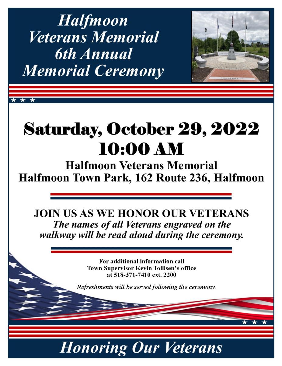 Veterans Memorial Ceremony 10/29/2022 10:00 am 