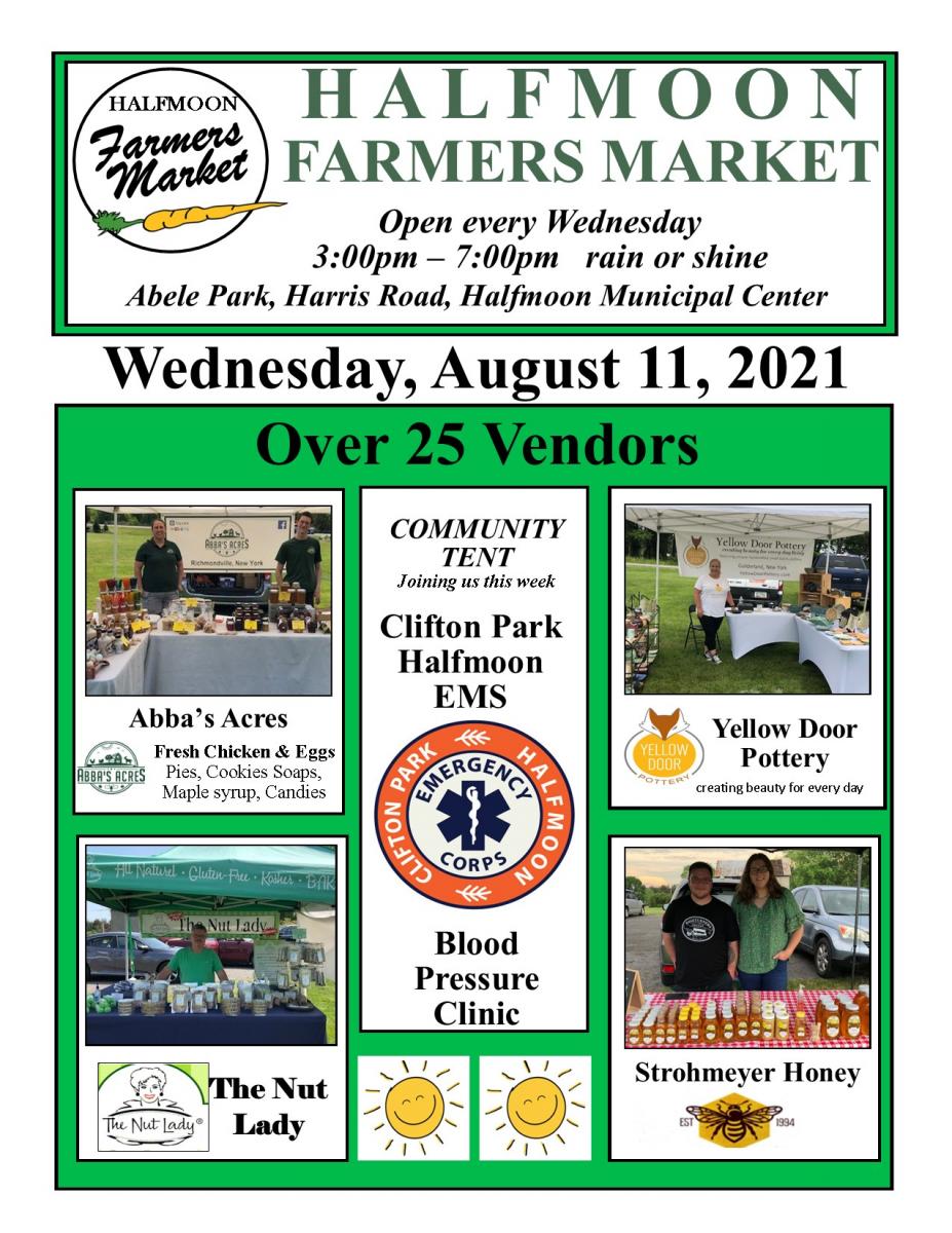 Farmers Market August 11, 2021 3 pm to 7 pm