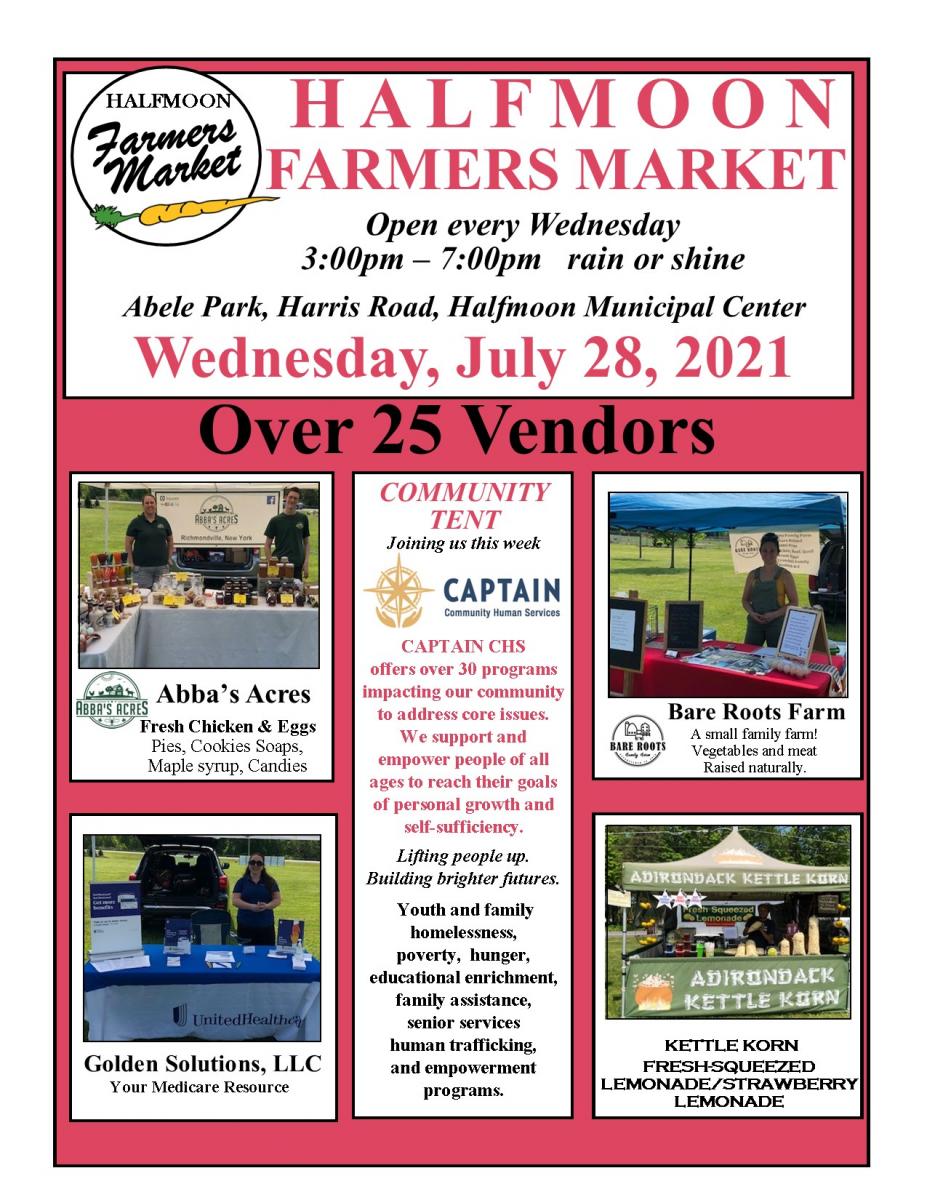 Farmers Market July 28, 2021 3 pm to 7 pm