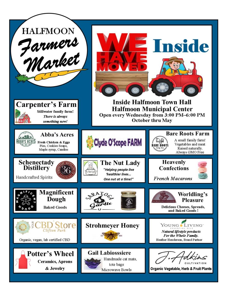 FARMERS MARKET OCTOBER 13, 2021 3 PM TO 7 PM INSIDE TOWN HALL