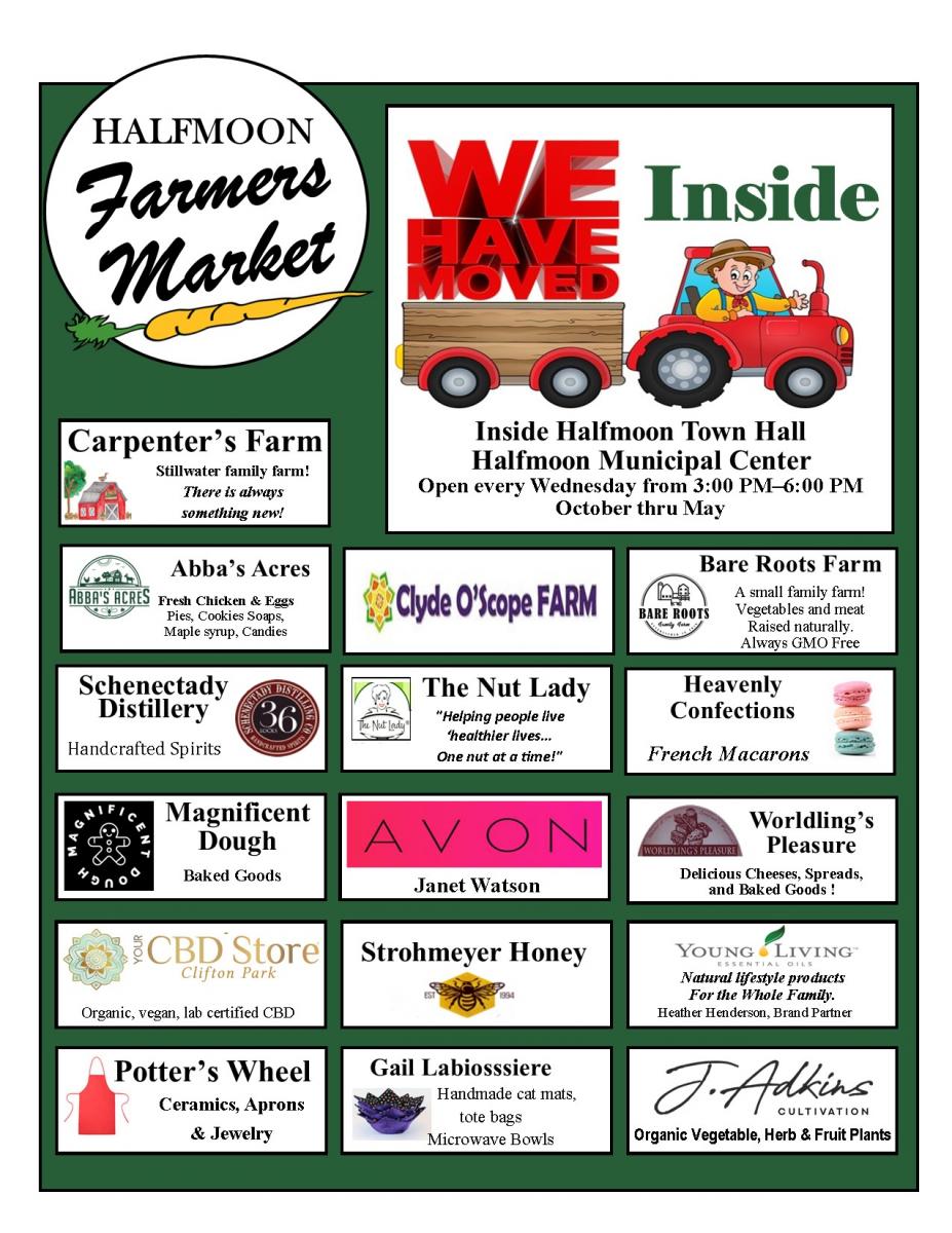 FARMERS MARKET OCTOBER 6, 2021 3 PM TO 7 PM INSIDE TOWN HALL