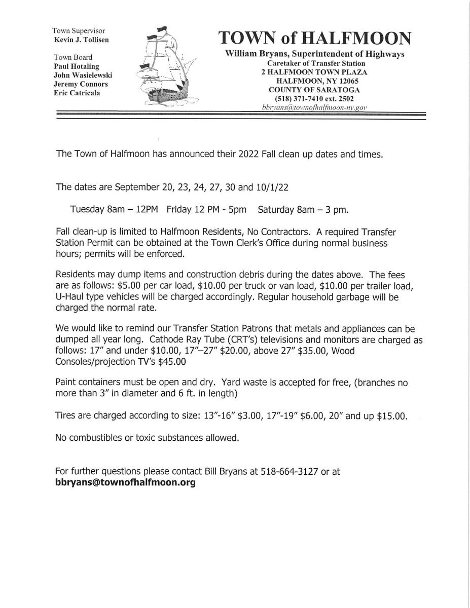 FALL CLEAN UP SEPTEMBER 20 2022 8 AM TO 12 PM