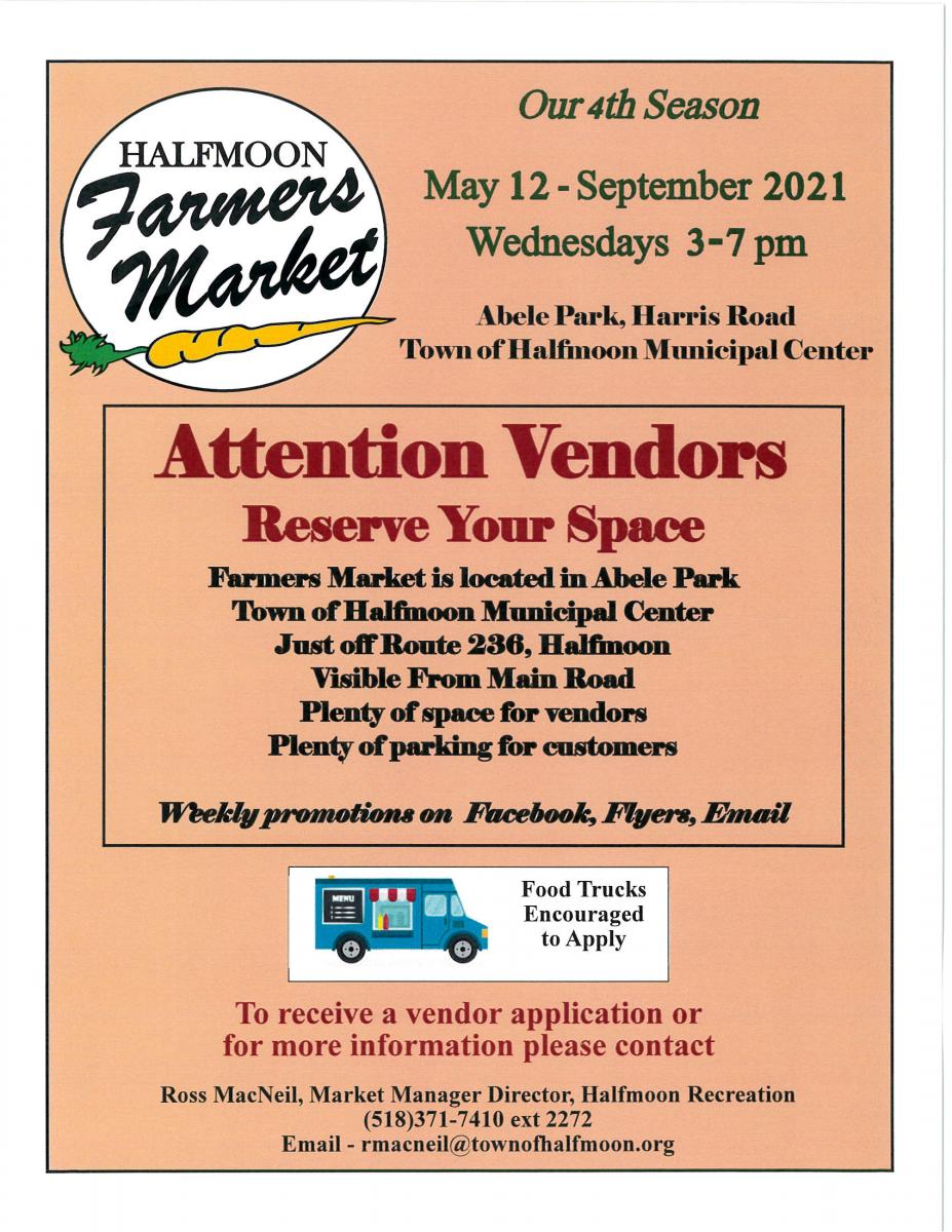 Farmers Market from 3 to 7 every wednesday from May 12 through Septembers
