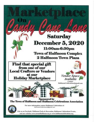 Marketplace on Candy Cane Lane December 5th 11 am to 6:30 pm Halfmoon Town Complex