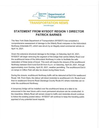 Sitterly Road Update from NYSDOT