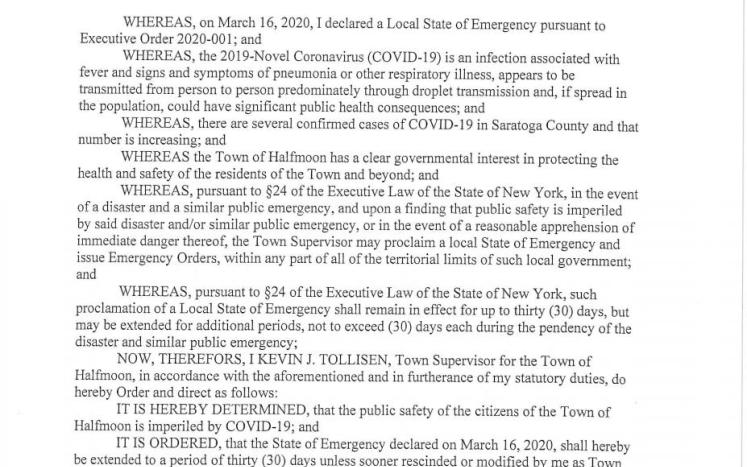 Town of Halfmoon Executive Order 2020-002